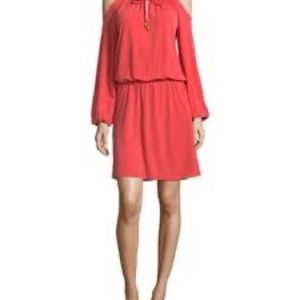 MICHEAL KORS mid length , cold shoulder, long sleeve dress in Sangria